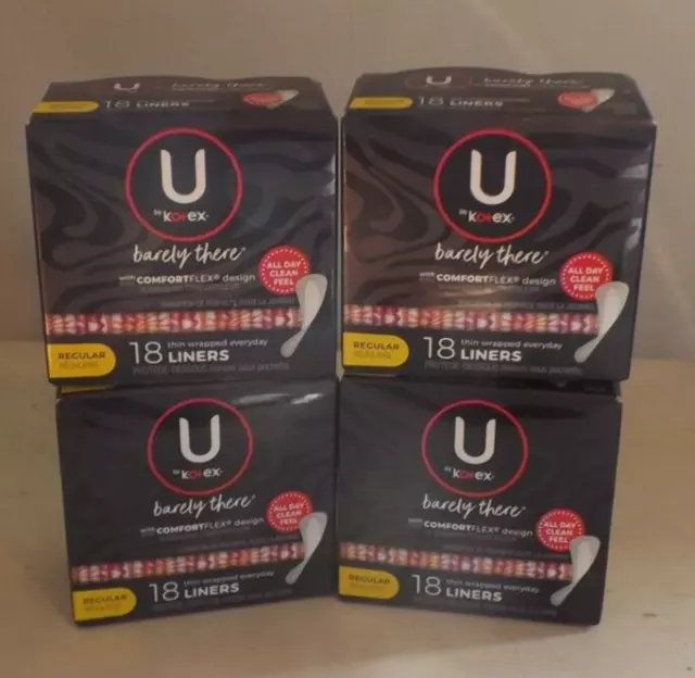 Lot Of 4 U by Kotex Barely There Liners 18 Count, Total 72 Pantiliners, Regular