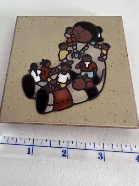 Cleo Teissedre Tile Trivet Mother Child Children Hand Painted 4" Ceramic USA  W1