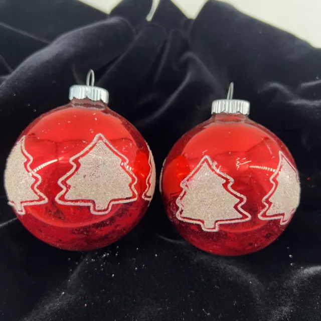 2 VTG Shiny Brite Mercury Glass Ornaments Red  White Stencil Christmas Tree