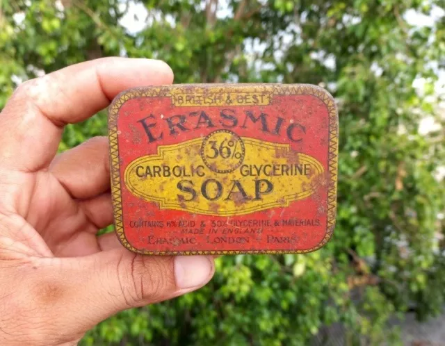 Vintage Ancien Rare Collection Erasmic Carbolic Glycerin Soap London Litho Boite 2