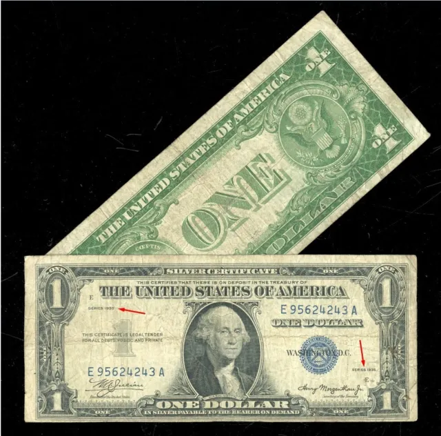 $1 Silver Certificate Series 1935 NO Mint Mark, Dated Twice on Right and Left