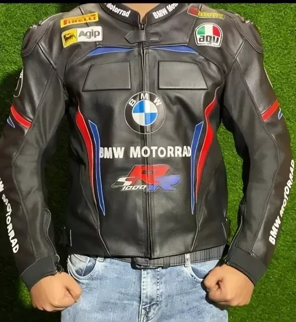 BMW Motorcycle Biker Genuine Leather Jacket Men's Motorbiker Racing Jackets