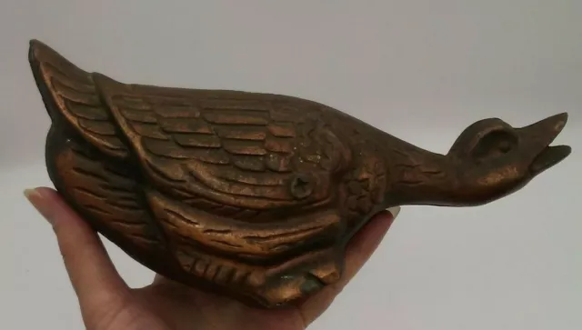 Duck Goose Bank Vintage Cast Iron Door Stop 9.5"L HONKING Rare Copper Color Coin