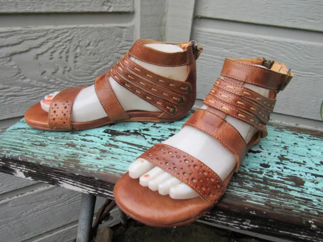 Bed-Stu ARTEMIS Flat Sandal Womens 6.5 Brown Leather Strappy Rear Zipper EUC