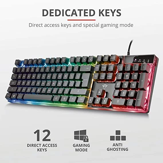 Tastiera Gaming USB 104 Tasti con Retroilluminazione LED Nero - Mouse Tastiere e Tappetini Gaming - Gaming - Computer