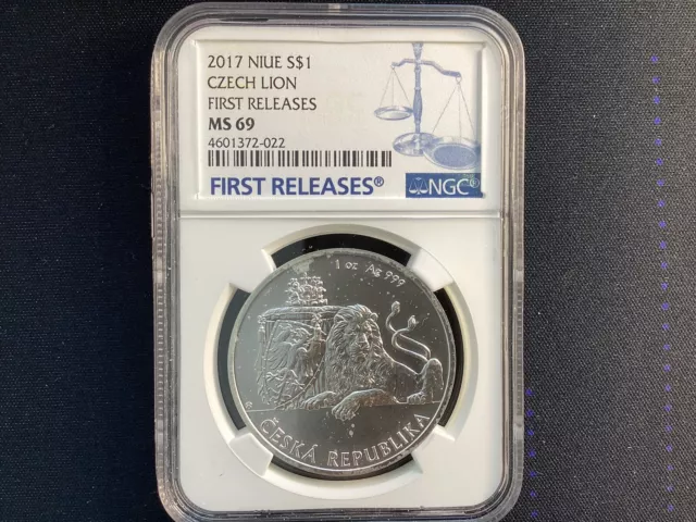 2017 1 oz .999 Silver Czech Lion Niue $1 NGC MS69 low mintage 10K only