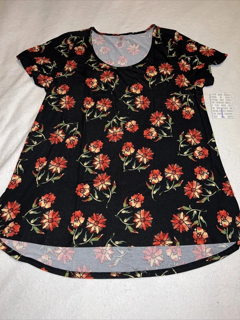 NEW Lularoe Classic T Shirt Top Black Red Yellow Pansy Peony Large 14/16 12+ 🦄