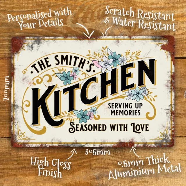 Personalised Kitchen Sign Vintage Door Wall Plaque Retro Shabby Chic - 200x305mm 2