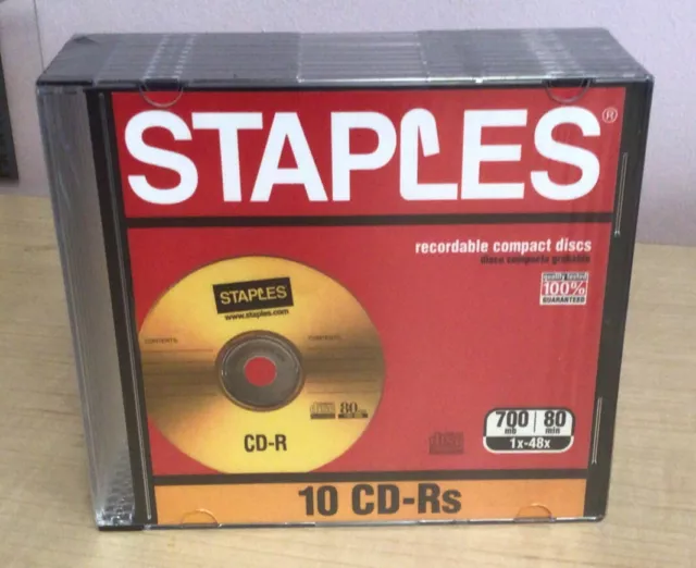 STAPLES RECORDABLE 700 MB / 80 MIN. COMPACT DISCS 1X-48X SPEED CD-Rs LOT OF 10