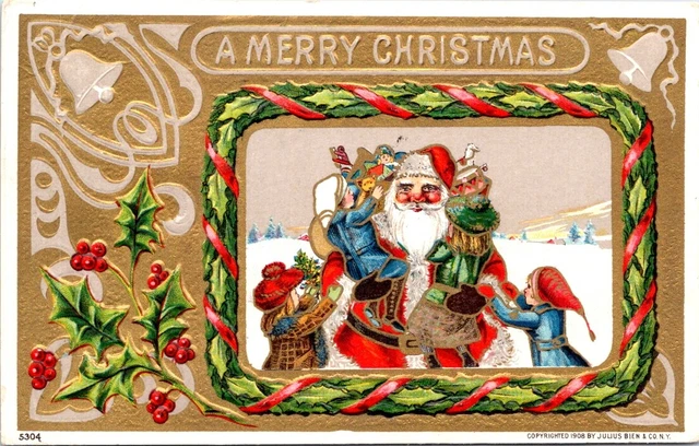 1908, SANTA With Toys and Children, CHRISTMAS Postcard - Julius Bien 5304