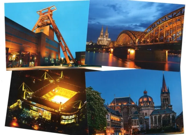 4 Picture Post Cards Nrw Germany Cathedral Cologne Aachen Essen Stadium Dortmund