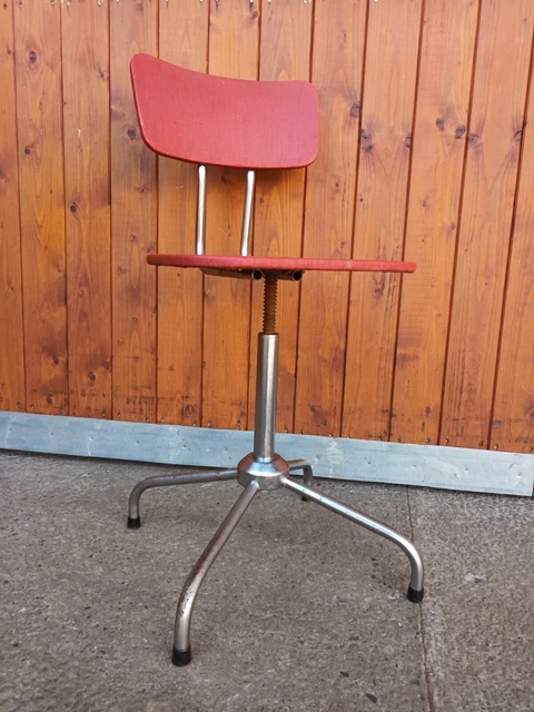 Sedia da Ufficio Girevole 70er Vintage Chef Rosso Cromo Architektenstuhl 70s