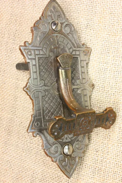 Old Mechanical Doorbell Pull Lever Nickel Brass Vintage 1870s Victorian Eastlake