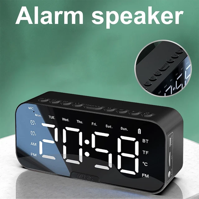 Digital Desk Alarm Clock LED Mirror Display Temperature with Bluetooth Speaker