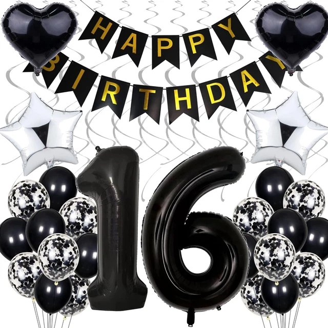 16 Geburtstag Girlande Deko - Schwarz Gold Banner Für Sweet Sixteen Party