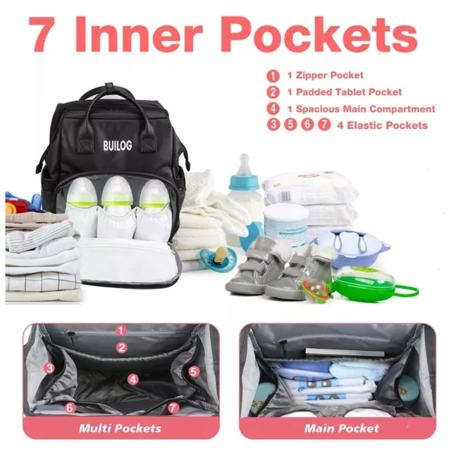 Diaper Bag Backpack Leather Baby Bag with Changing Station Portable Baby Bag,Bed 2