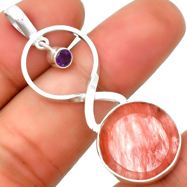 Watermelon Cherry Quartz & Amethyst 925 Sterling Silver Pendant Jewelry P-1048