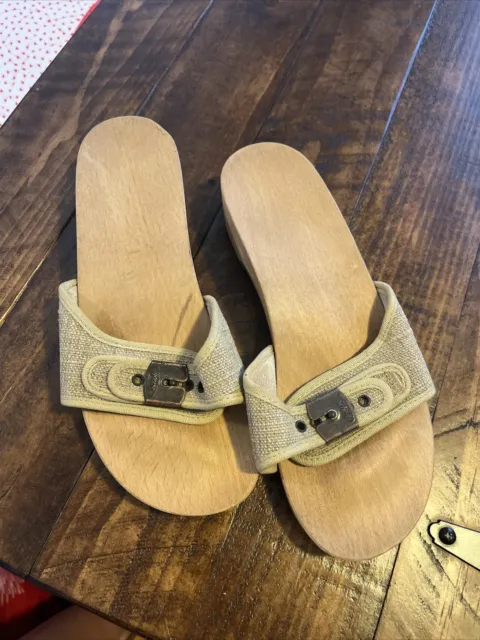 80’s Dr Scholls Vintage Original Exercise Sandals Wooden Clogs Size 7