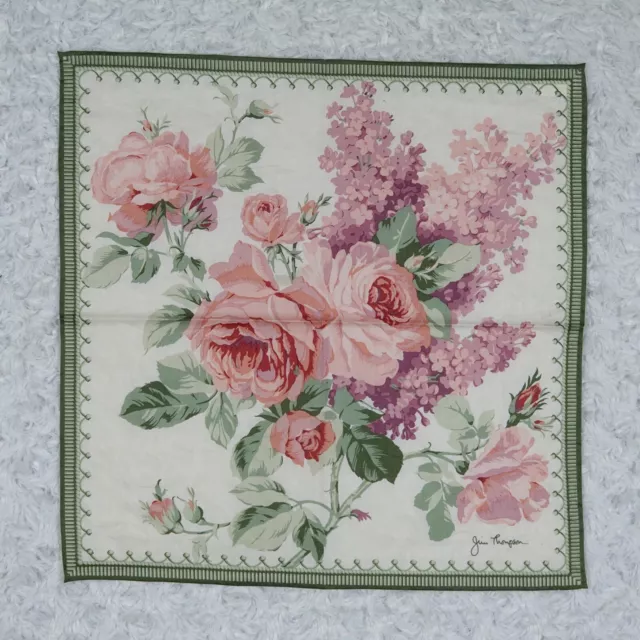 K344 Jim Thompson Ivory Flower Silk Scarf Scarves Sz. 15" X 15"