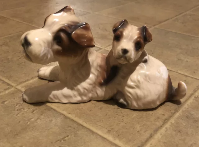 Vintage 6" Jack Russell Terrier Dog - Mom and Puppy Porcelain Figurine