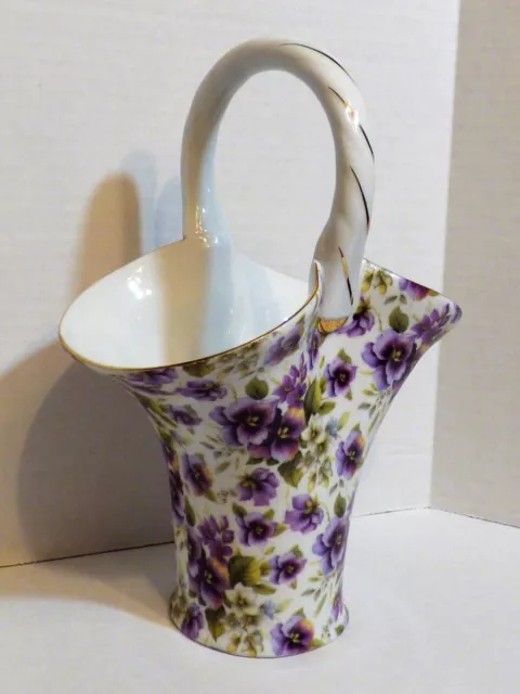 Vintage Baum Bro. Summer Pansy Collection 9 1/2" Chintz Basket Vase