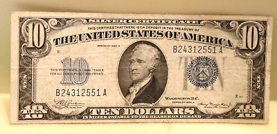 1934-A $10 United States Silver Certificate Blue Seal Fr 1702 High Serial