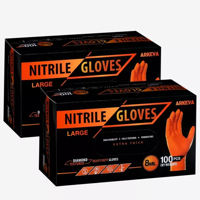 Heavy Duty Orange Industrial Nitrile Gloves with Raised Diamond Texture, 8-mil 2