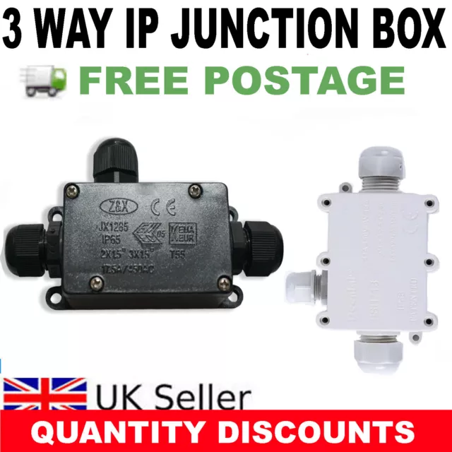 3 Way Black/ White Outdoor Waterproof Ip68 Cable Connector Junction Box 240V Uk