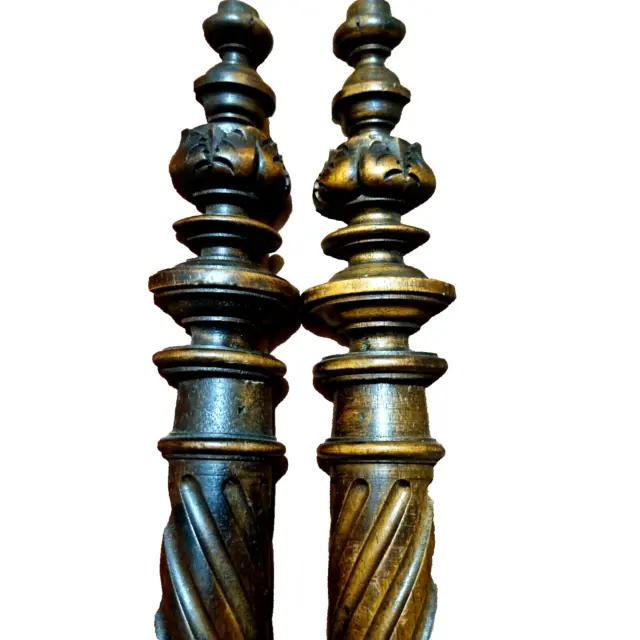 2 Wall spiral acanthus leaf carving column Antique French architectural salvage