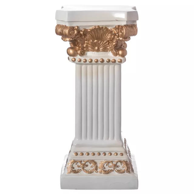 Fiberglass White and Gold Plinth Roman Style Column Ionic Pedestal Vase Stand