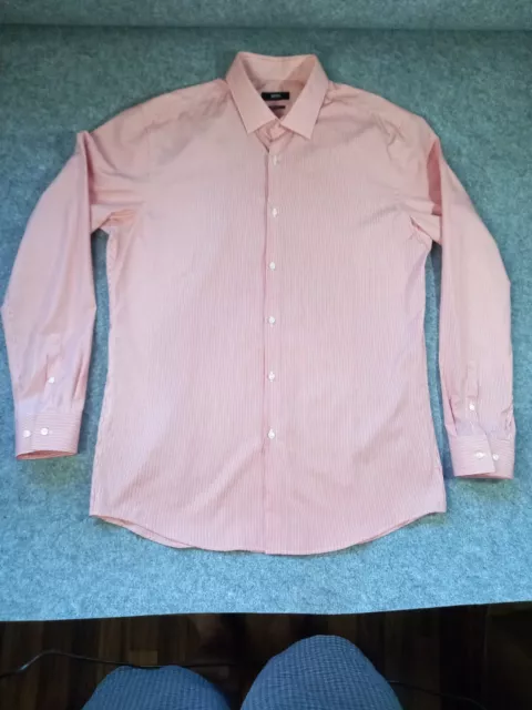 Mens Hugo Boss Pink Long Sleeved Shirt EU 43 Neck 17 Pink