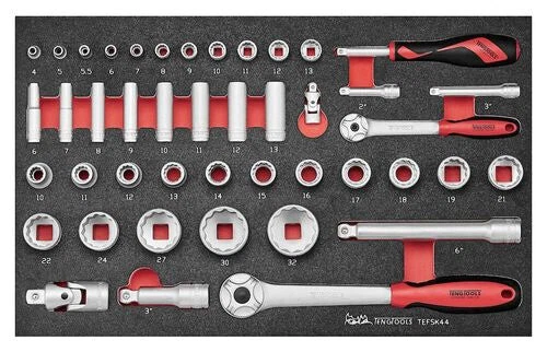 Teng Tools TEFSK44 Hand Tool 44 Piece Set 1/4'' 1/2 Ratchets Sockets