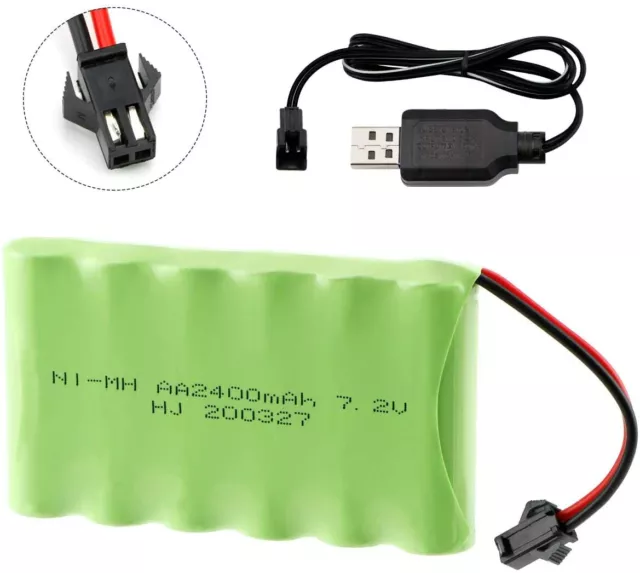 7.2V 2400mAh Ni-MH Battery Pack with SM-2P 2Pin Plug for RC Truck Cars Vehicles