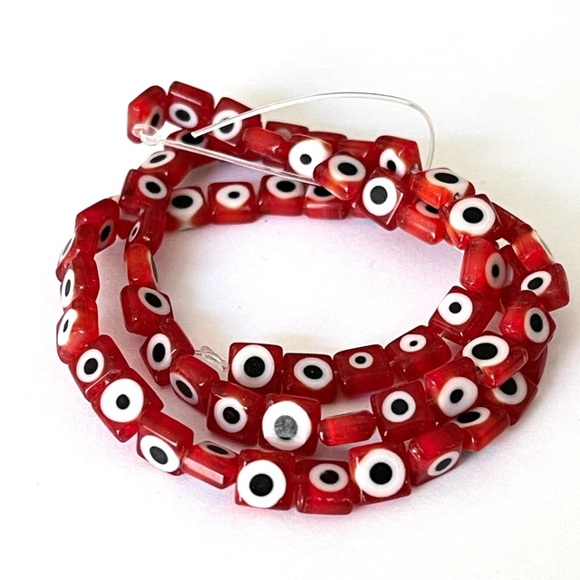Lampwork Perlen Glasperlen Nazar Boncuk Millefiori Quadrat Rot 6x3mm 65 Stück