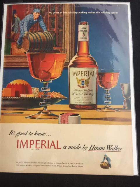 Original 1948 Imperial Whiskey Hiram Walker Vintage Magazine Print Ad 90 Years