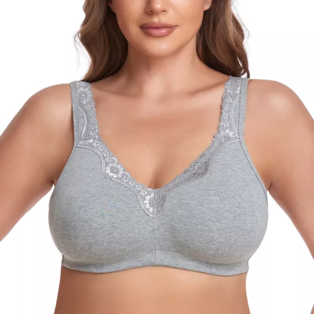 UK Ladies Cotton Non Wired Full Cup Support Wireless Comfort Bra 34-50 C D DDEFG