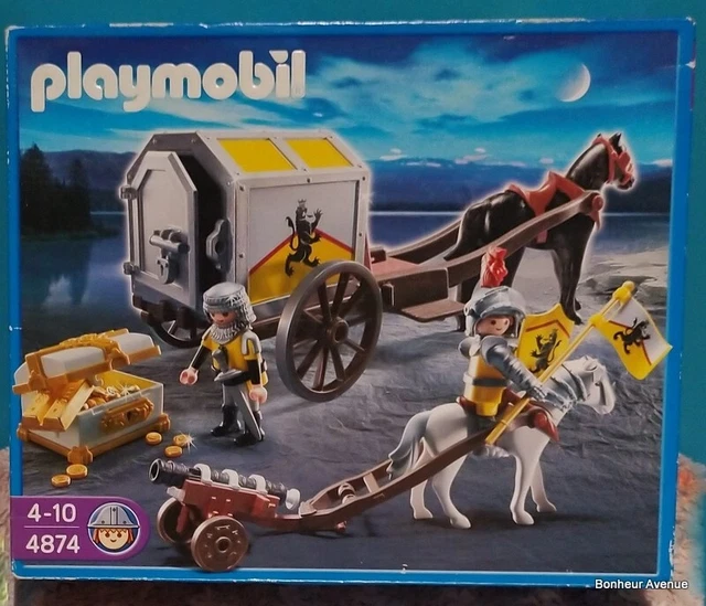 Pièce Détachée Playmobil Vintage : Prince, Cheval, Char Et Trésor Bleu (réf 3314)
