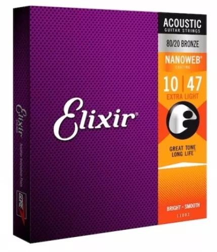 Muta Set corde  per chitarra acustica Elixir Nanoweb 10- 47 extra light 11002