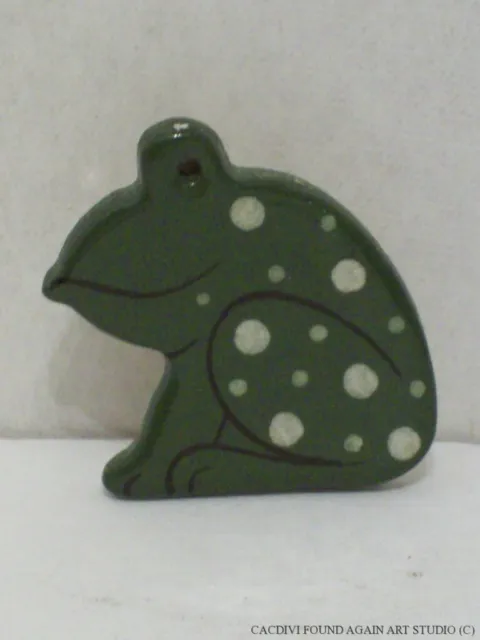 Vintage Spotted Frog Sitting Hand Painted Ceramic Pin Artist Crafted Brooch