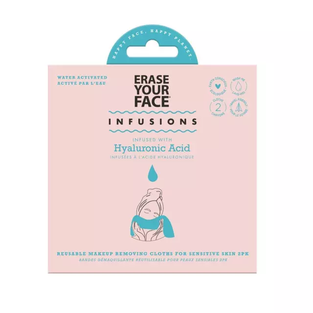 Erase Your Face 2 Reusable Makeup Removing Cloths Infused Hyaluronic Acid - Blue