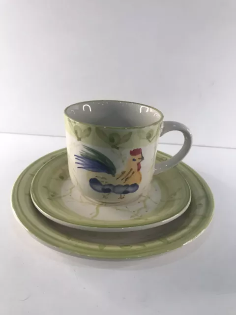 Vintage Scotts Of Stow Hand Painted Cockerel Trio - Cup, Saucer, Side Plate