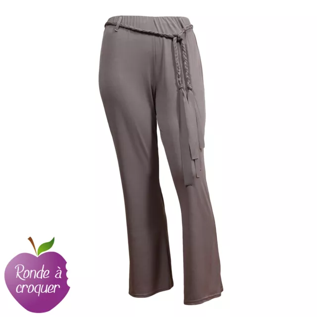 Grande taille - Pantalon fluide gris avec ceinture tressée 44 46 48 50 52 54