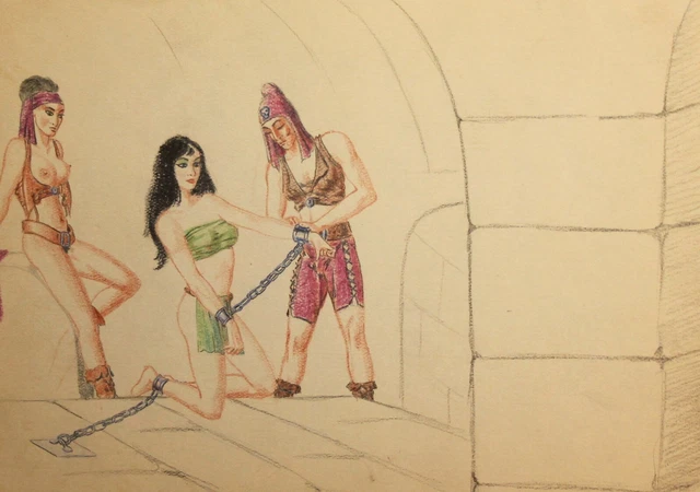 tableau-ancien-crayon-portrait-de-femmes-nues-bdsm-eur-54-08-picclick-fr