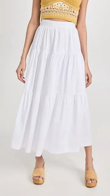 NWT STAUD Sea skirt in white cotton maxi tiered size 14