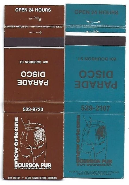 2 Gar Bar Matchbooks Bourbon Pub - Paradise Disco New Orleans. LA