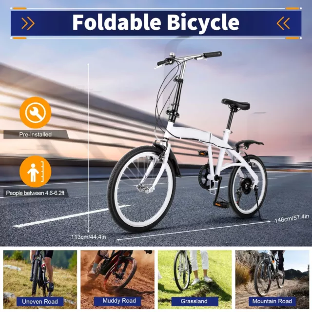 20 Zoll 7 Gang Faltrad Klappfahrrad 6 Gang Klapprad Faltrad Folding Fahrrad Weiß