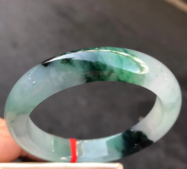 Certified Natural AAA Icy White&Green Myanmar Jade jadeite bracelets Bangle 58mm