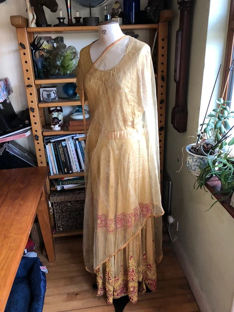 Gonna Dupatta Vintage Tunica Seta Ricamo Pesante Matrimonio Tradizionale Indiano