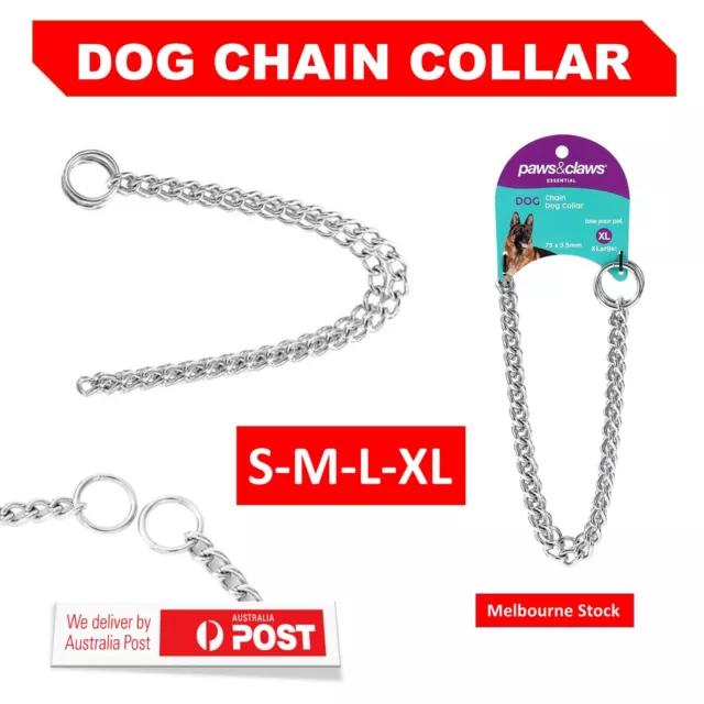 Dog Chain Collar Heavy Duty Choker Double Pet Slip Check Twist Link Chrome Chain