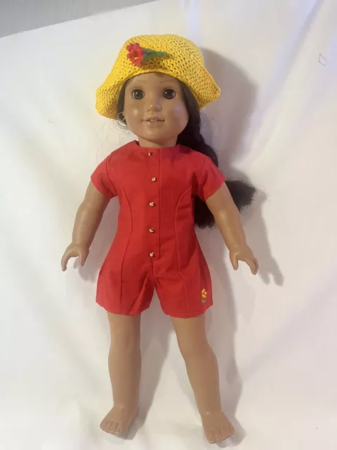 American Girl Doll 18" Pleasant Company 1996 Red Culotte Outfit Dress & Hat &Pin